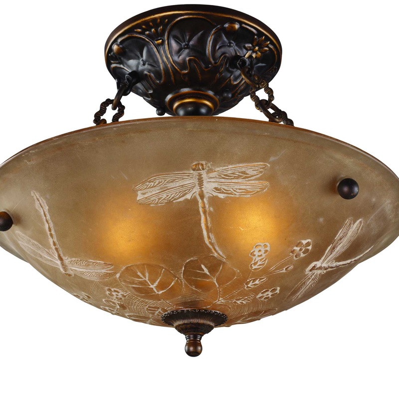 Restoration 16'' Wide 3-Light Semi Flush Mount - Golden Bronze By ELK
