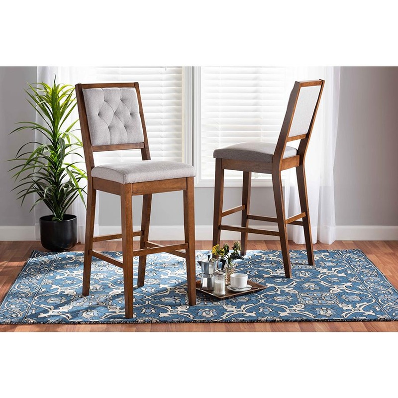 Baxton Studio Gideon Modern and Contemporary Grey Fabric Upholstered and Walnut Brown Finished Wood 2-Piece Bar Stool Set