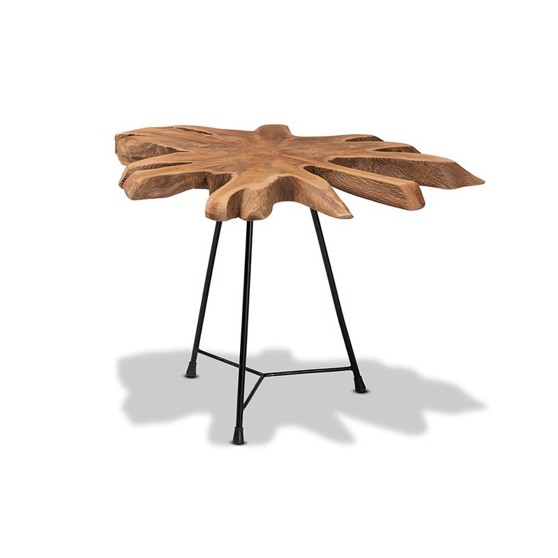 Baxton Studio Merci Rustic Industrial Natural Brown and Black End Table with Teak Tree Trunk Tabletop