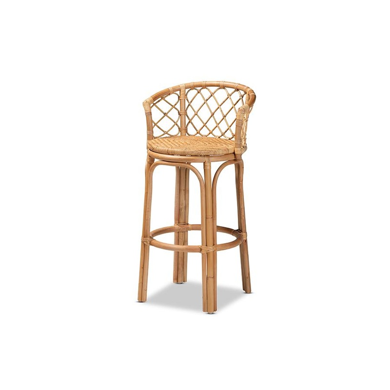 Baxton Studio Orchard Modern Bohemian Natural Brown Rattan Bar Stool