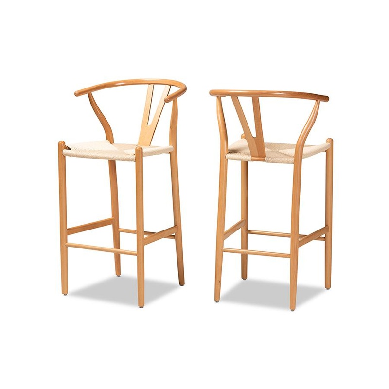 Baxton Studio Paxton Modern and Contemporary Natural Brown Finished Wood 2-Piece Bar Stool Set