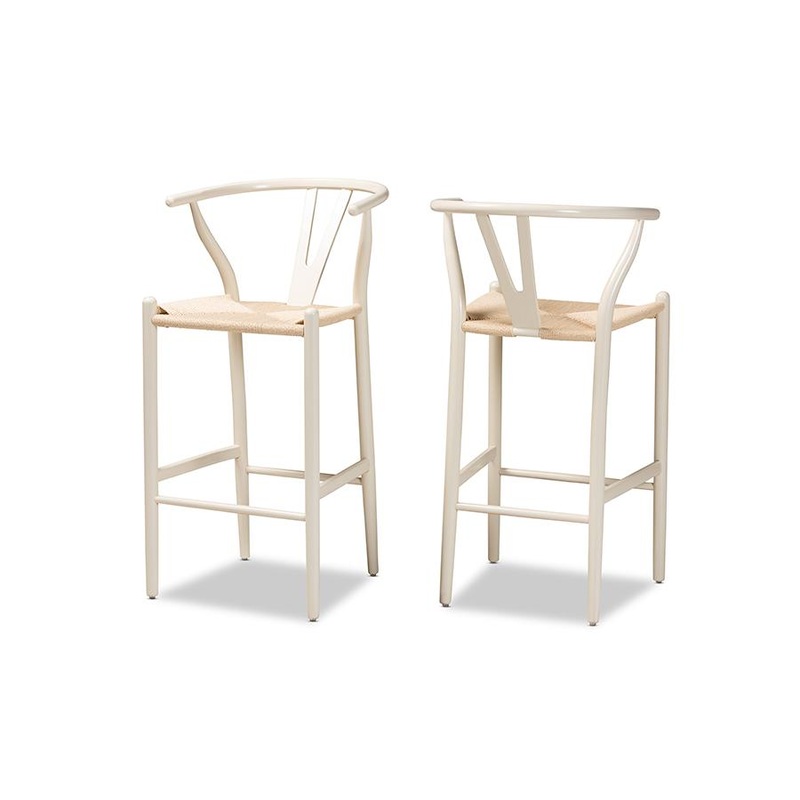 Baxton Studio Paxton Modern and Contemporary White Finished Wood 2-Piece Bar Stool Set