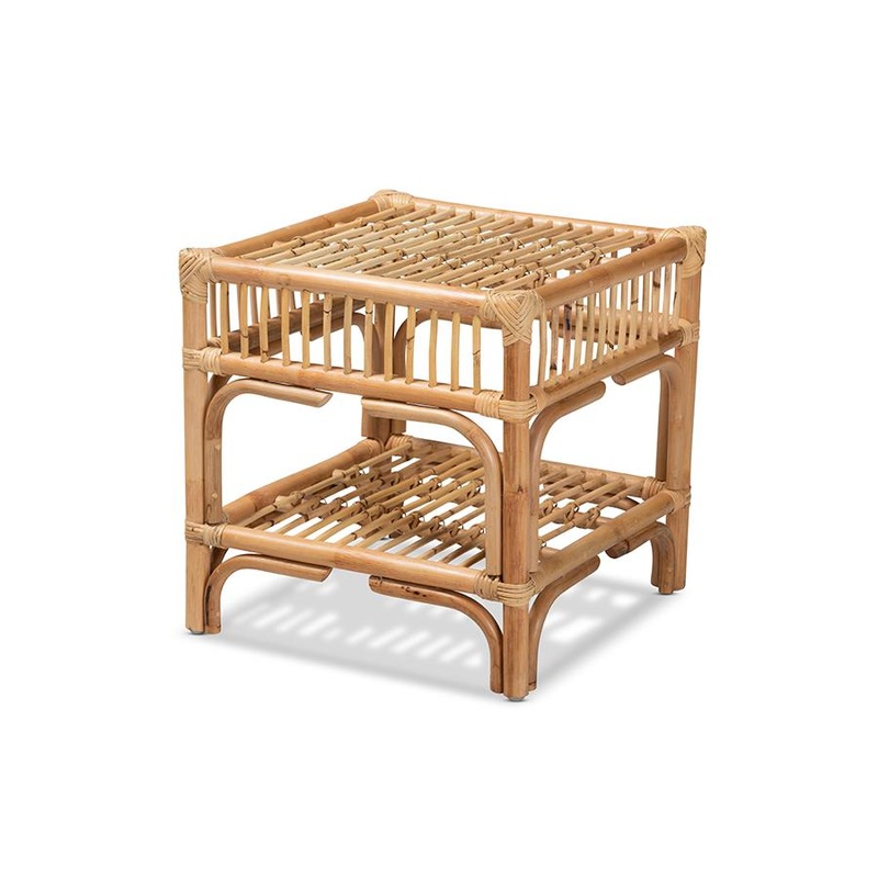 Baxton Studio Rose Modern Bohemian Natural Brown Rattan End Table