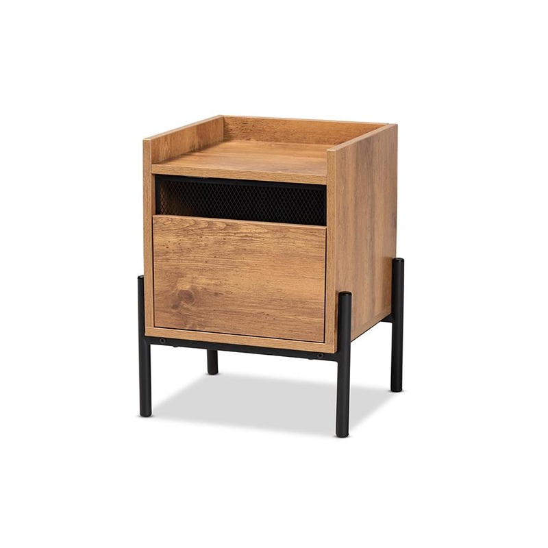 Baxton Studio Tasman Modern and Contemporary Industrial Natural Brown Finished Wood and Black Metal End Table
