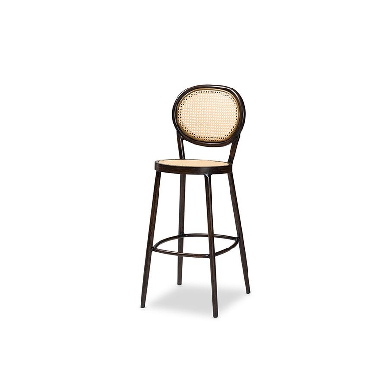 Baxton Studio Thalia Mid-Century Modern Dark Brown Finished Metal and Synthetic Rattan Outdoor Bar Stool