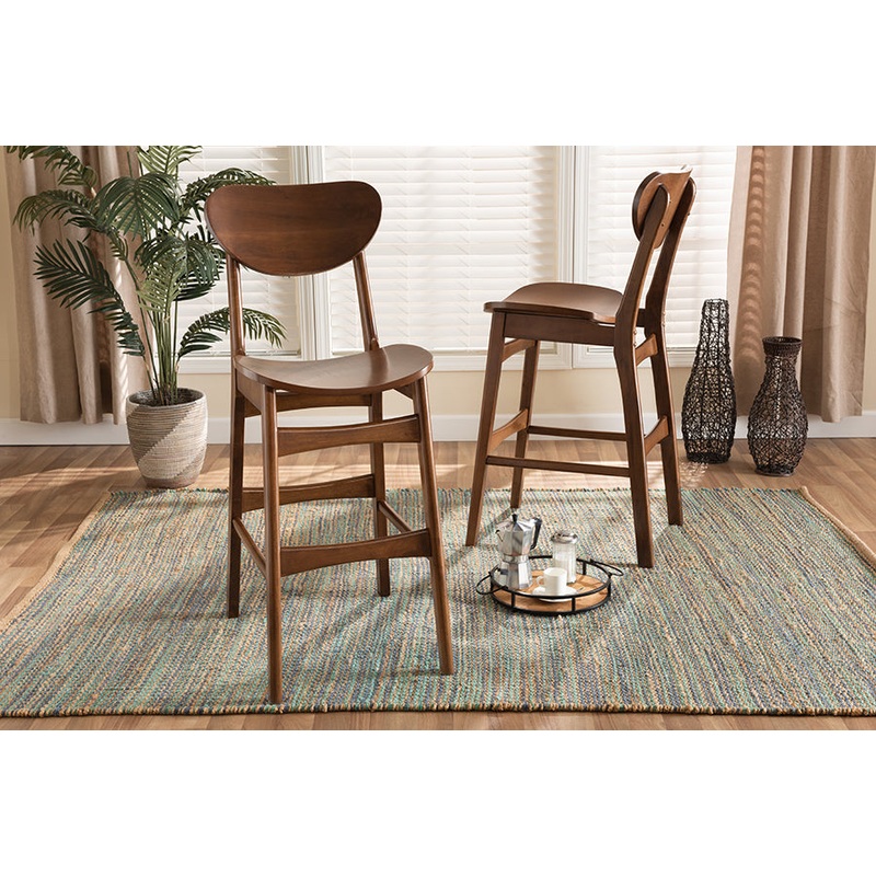 Baxton Studio Katya Mid-Century Modern Walnut Brown Finished Wood 2-Piece Bar Stool Set