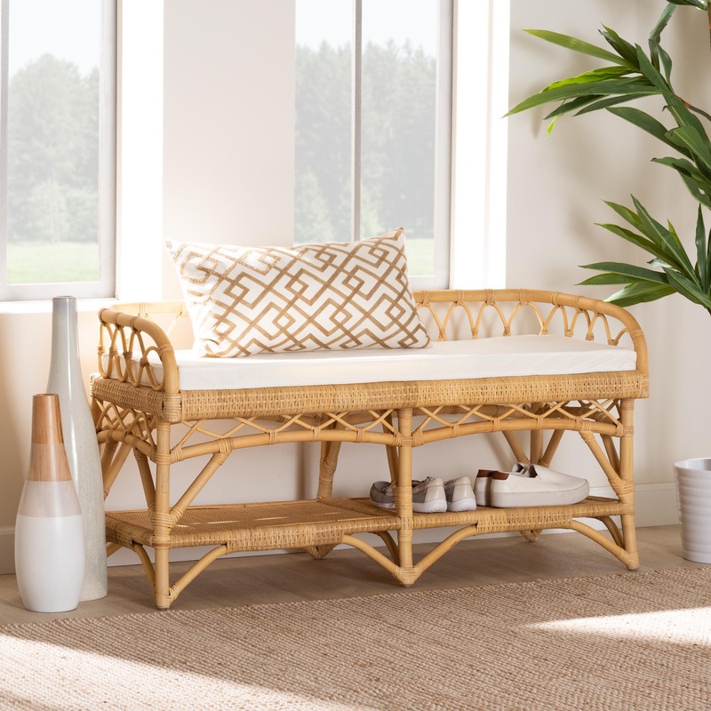 Baxton Studio bali & pari Leryn Modern Bohemian Natural Brown Rattan Bench