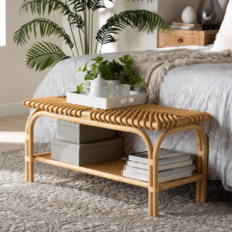Baxton Studio bali & pari Himari Modern Bohemian Natural Brown Rattan Accent Bench