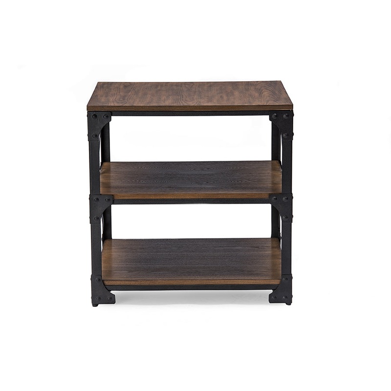 Baxton Studio Milo Vintage Industrial Antique Bronze Metal and Distressed Wood End Table