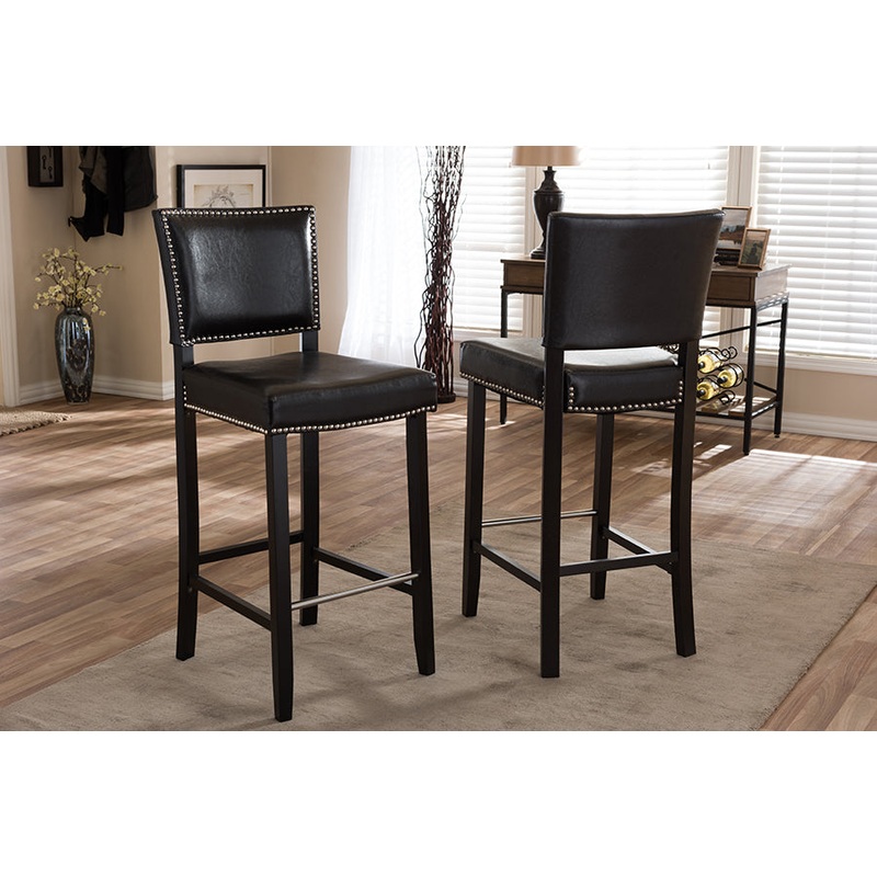 Baxton Studio Aries Dark Brown Modern Bar Stool with Nail Head Trim (Set of 2)