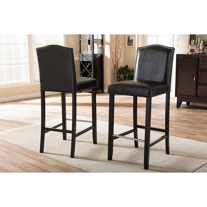Baxton Studio Libra Black Modern Bar Stool with Nail Head Trim (Set of 2)