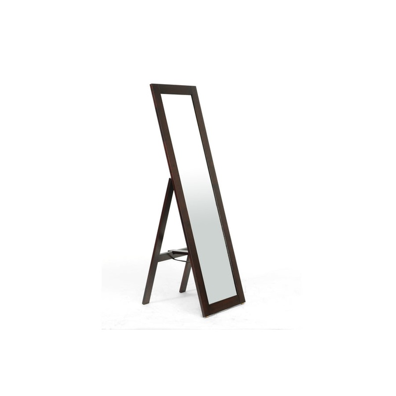Baxton Studio Lund Dark Brown Wood Modern Mirror with Built-In Stand