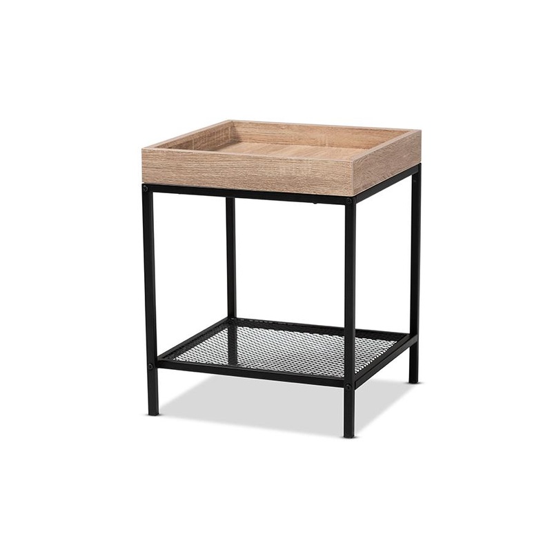 Baxton Studio Overton Modern Industrial Oak Brown Finished Wood and Black Metal End Table
