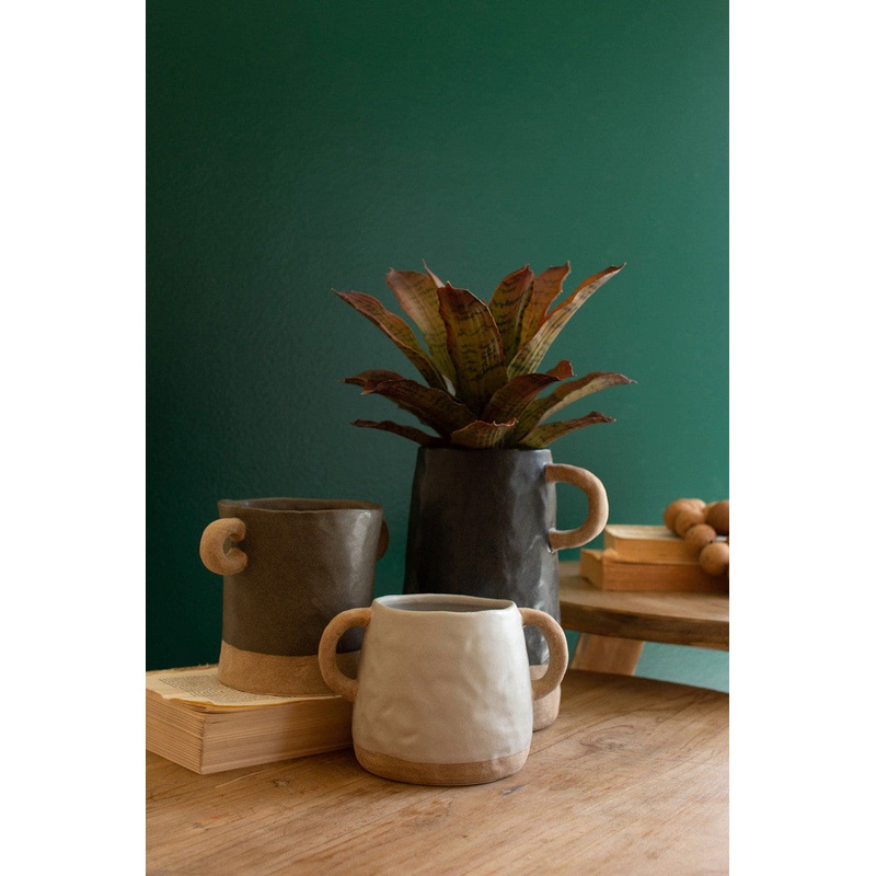 Ceramic Vases With Ring Handles Set Of 3 By Kalalou
