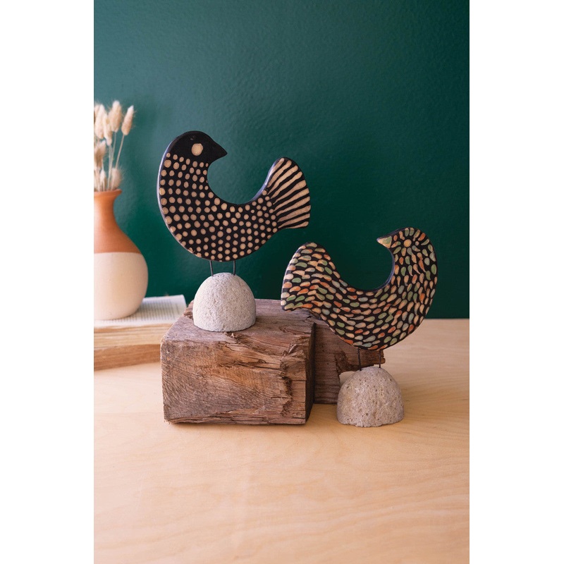 Clay Lenca Birds On Rock Bases Set Of 2 By Kalalou