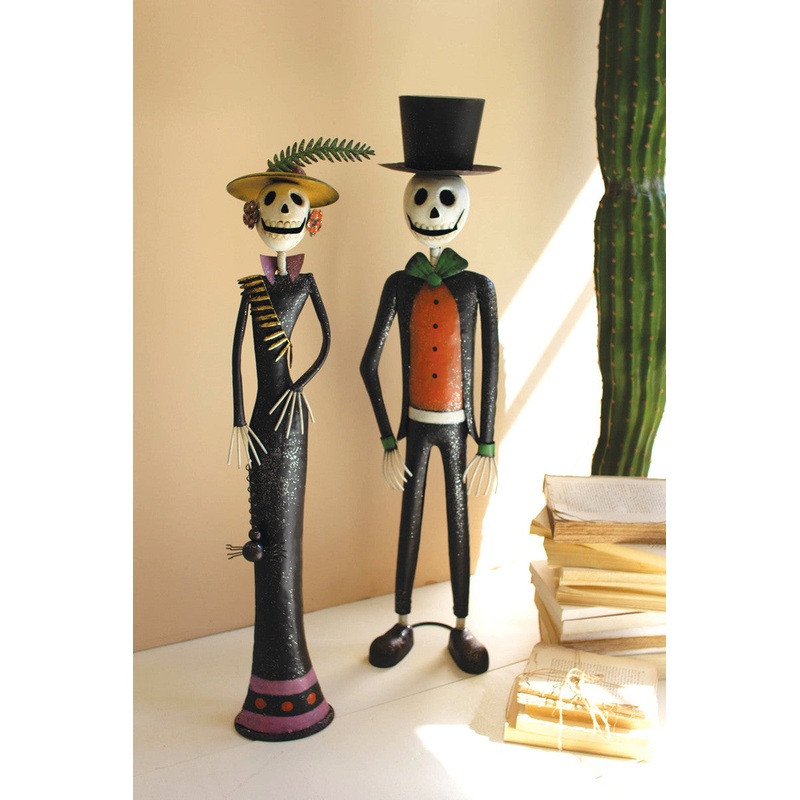 Painted Metal Halloween Day Of The Dead Couple Set Of 2 By Kalalou