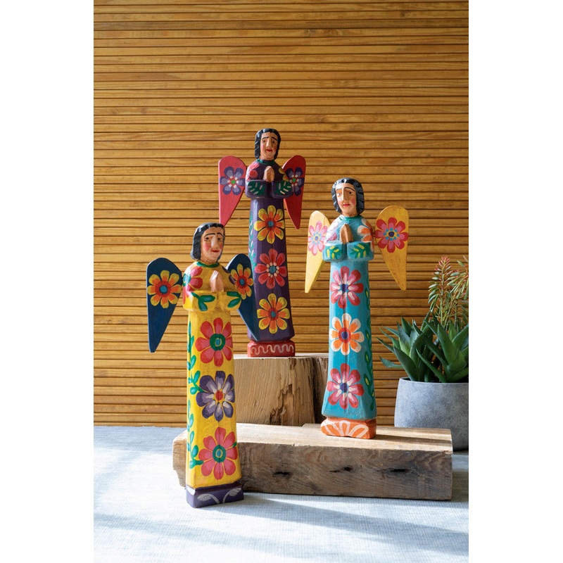 Painted Wooden Angels Set Of 3 By Kalalou