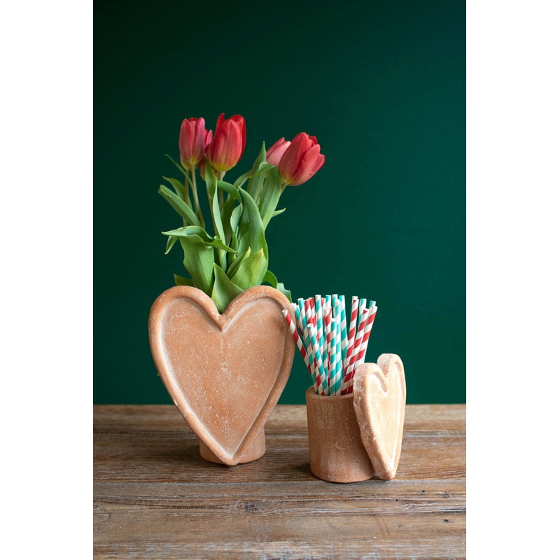 White-Wash Clay Heart Vases Set Of 2 By Kalalou