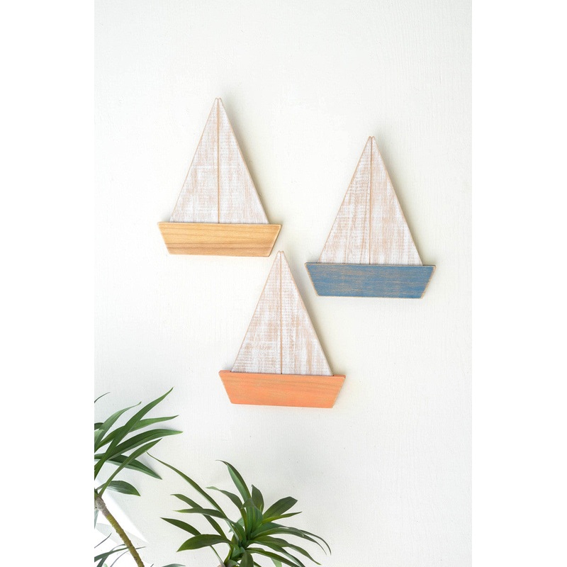 Wooden Sailboats Wall Art Set Of 3 By Kalalou