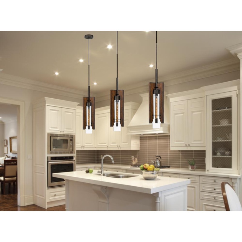 60W Almeria Wood/Glass Pendant Fixture (Edison Bulb Not Included) By Cal Lighting