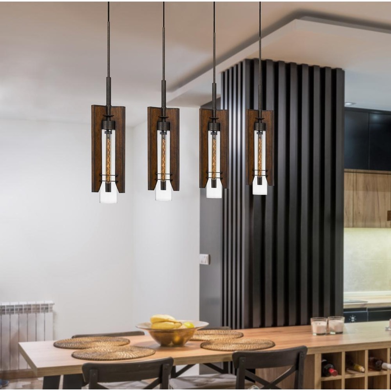 60W X 3 Almeria Wood/Glass 4 Light Pendant Fixture (Bulbs Not Included) By Cal Lighting