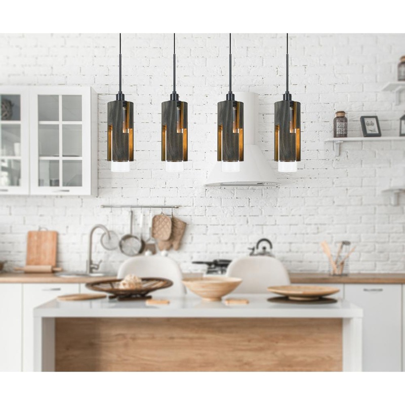 60W X 4 Reggio Wood Pendant Glass Fixture (Edison Bulbs Not Included) By Cal Lighting