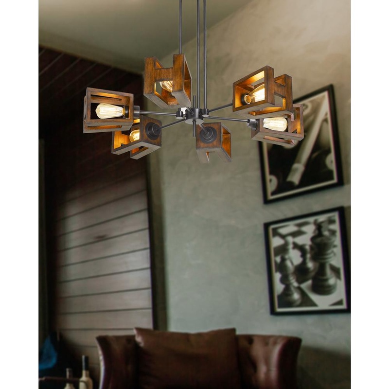 60W X 6 Biel Metal/Wood Chandelier (Edison Bulbs Not Included) By Cal Lighting