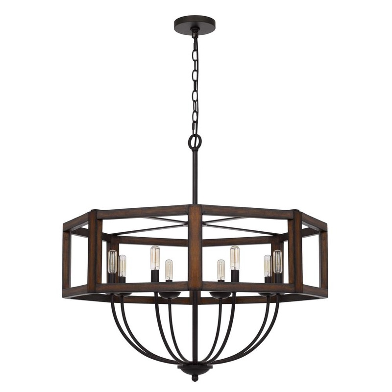 60W X 8 Renton Hexagon Rubber Wood / Metal Chandelier By Cal Lighting