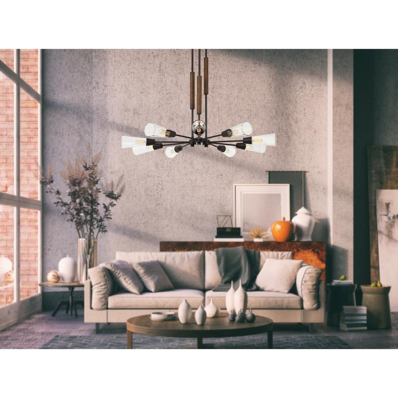 60W X 9 Vasto Wood/Metal Chandelier With Glass Shade (Edison Bulbs Not Included) By Cal Lighting