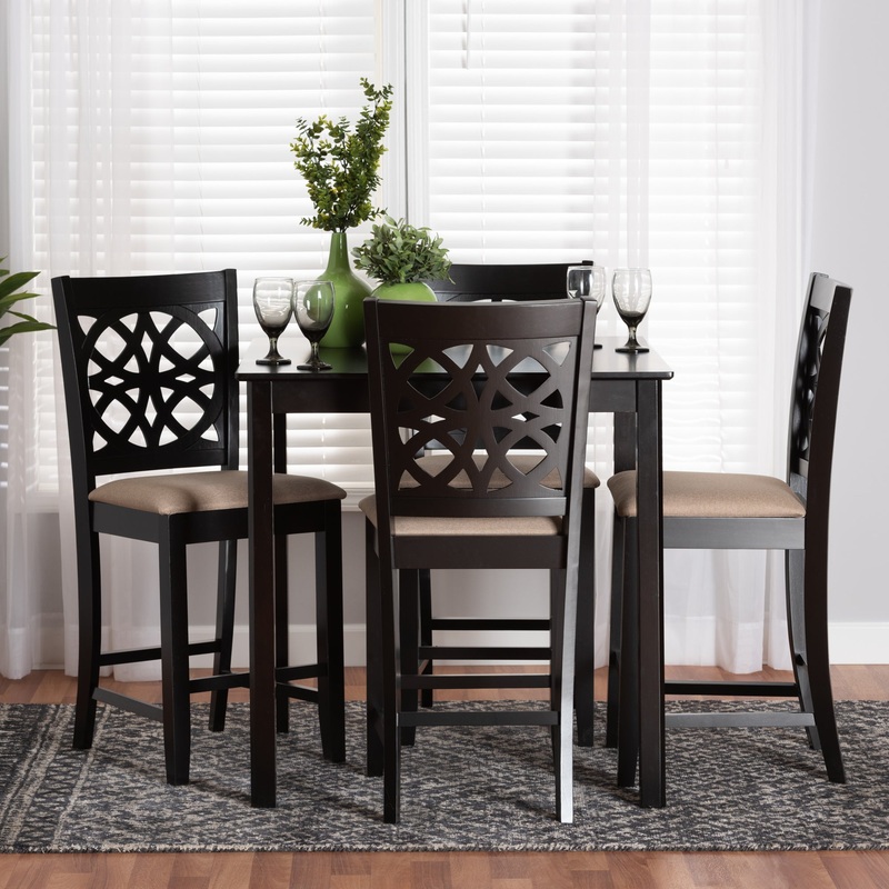 Baxton Studio Abigail Modern Beige Fabric and Dark Brown Finished Wood 5-Piece Pub Set
