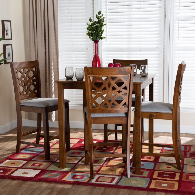 Baxton Studio Abigail Modern Grey Fabric and Walnut Brown Finished Wood 5-Piece Pub Set