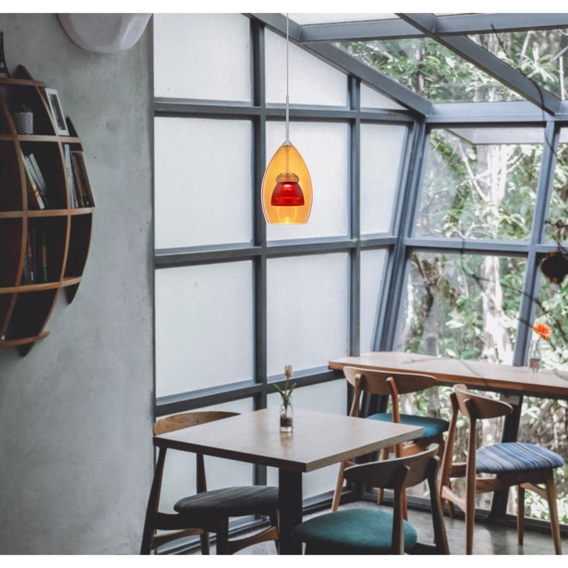 Integrated Dimmable Led Double Glass Mini Pendant Light. 6W, 450 Lumen, 3000K, Amber/Red By Cal Lighting
