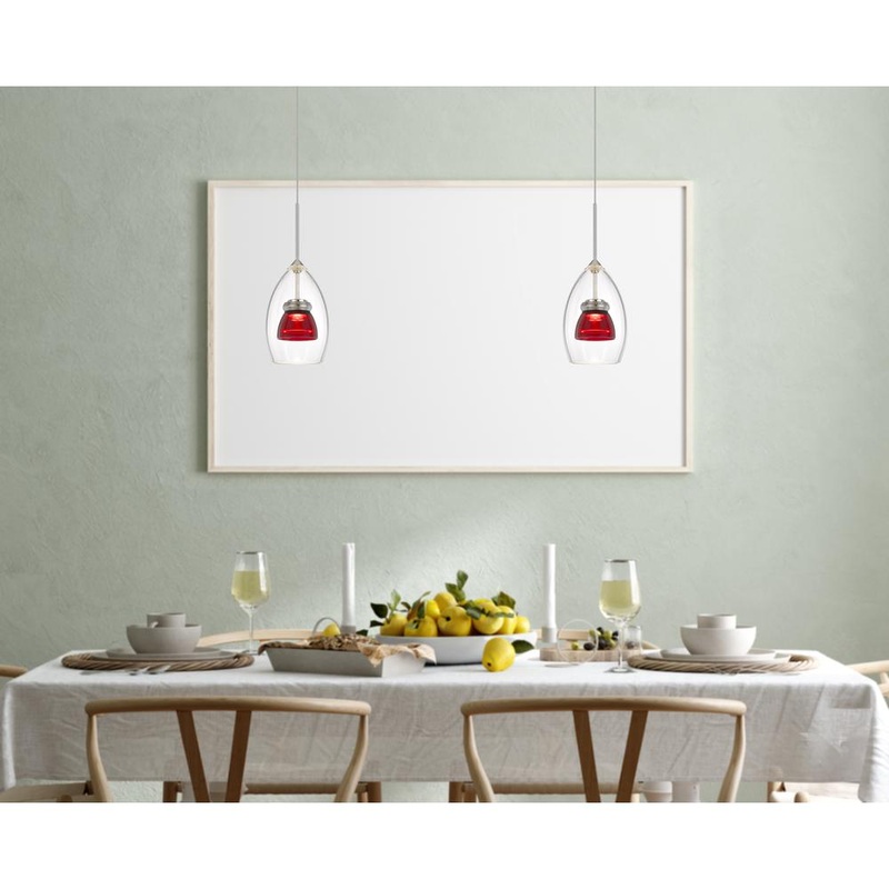 Integrated Dimmable Led Double Glass Mini Pendant Light. 6W, 450 Lumen, 3000K, Red Clear By Cal Lighting