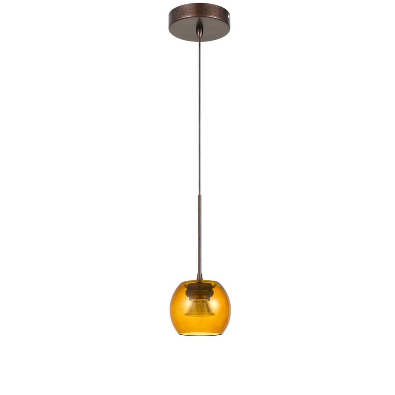 Ithaca 3000K, 8W, 700 Lumen, 90 Cri Dimmable Led Glass Mini Pendant With Amber Glass By Cal Lighting