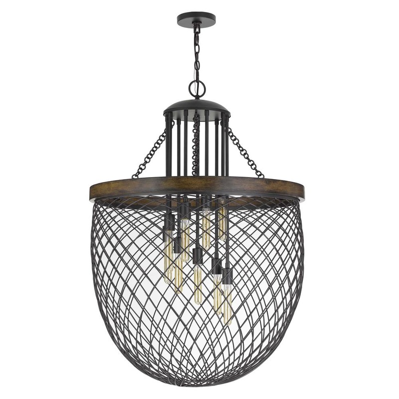 Marion Metal/Wood Mesh Shade Chandelier (Edison Bulbs Not Included), Fx37189 By Cal Lighting