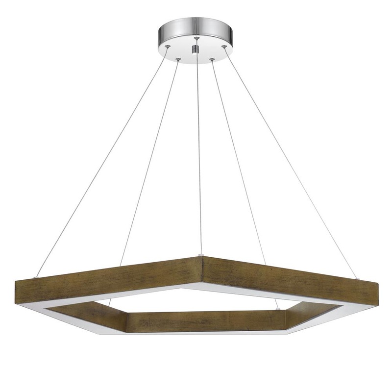 Metz Dimmable Integrated Led Polygon Pine Wood Pendant Fixture. 38W, 3000 Lumen, 3000K, Pine By Cal Lighting