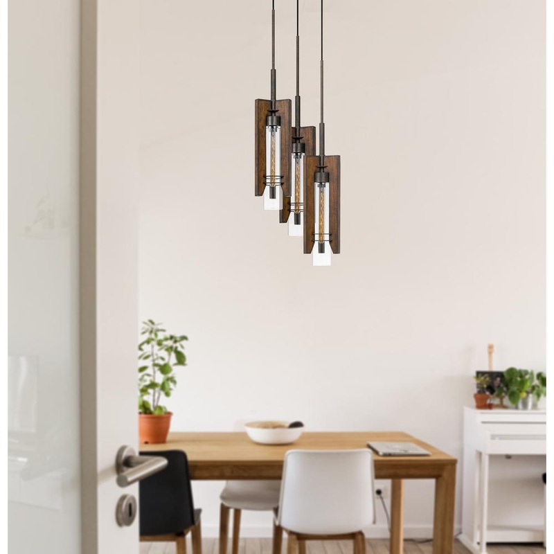 60W X 3 Almeria Wood/Glass 3 Light Pendant Fixture (Edison Bulbs Not Included) By Cal Lighting