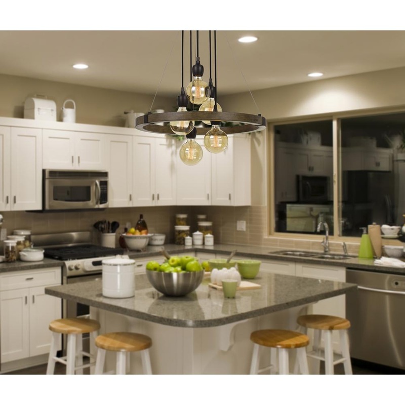 60W X 5 Martos Metal/Wood Chandelier. (Edison Bulbs Included) By Cal Lighting