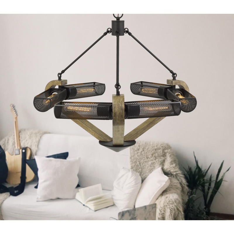60W X 6 Baden Metal/Wood Chandelier With Mesh Shades (Edison Bulbs Are Not Included) By Cal Lighting