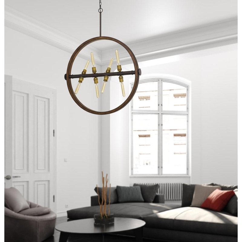 60W X 8 Teramo Wood/Metal Chandelier With Glass Shade (Edison Bulbs Not Included) By Cal Lighting