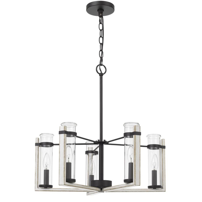 60Wx  5 Olivette Metal Chandelier With Glass Shade, White Washed By Cal Lighting