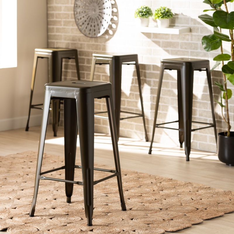 Baxton Studio Horton Modern and Contemporary Industrial Gunmetal Finished Metal 4-Piece Stackable Bar Stool Set