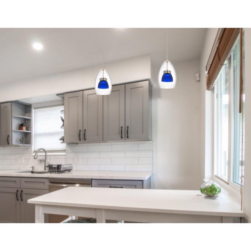 Integrated Dimmable Led Double Glass Mini Pendant Light. 6W, 450 Lumen, 3000K, Frosted Blue By Cal Lighting