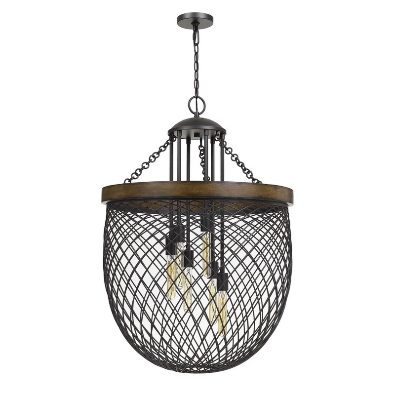 Marion Metal/Wood Mesh Shade Chandelier (Edison Bulbs Not Included), Fx37186 By Cal Lighting