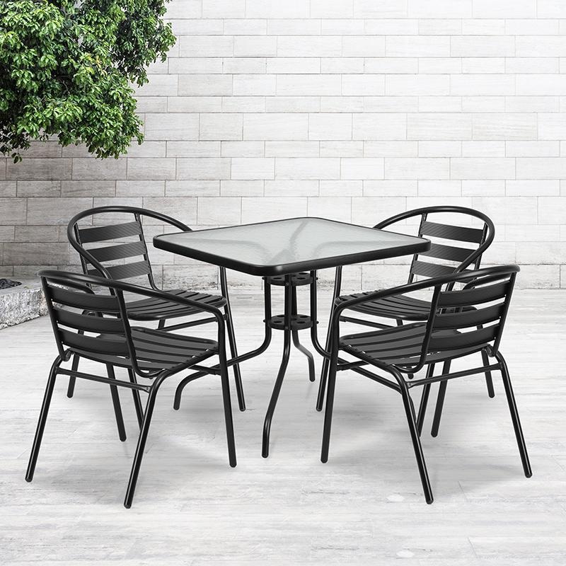 5 Piece Outdoor Glass Bar Patio Table Set With 4 Barstools By Flash Furniture