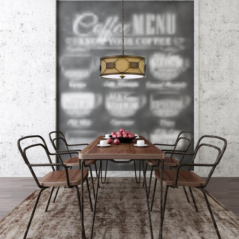 60W X 3 Ragusa Metal 2 In 1 Pendant/Semi Flush Mount Fixture With Burlap Shade By Cal Lighting