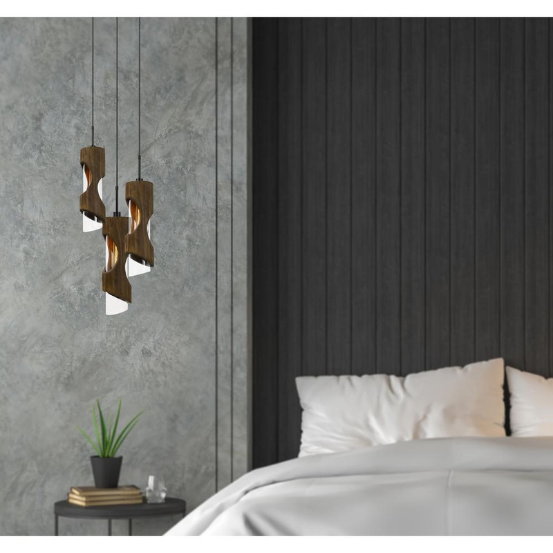 60W X 3 Zamora 3 Light Wood Pendant With Clear Glass Shade (Edison Bulbs Not Included) By Cal Lighting