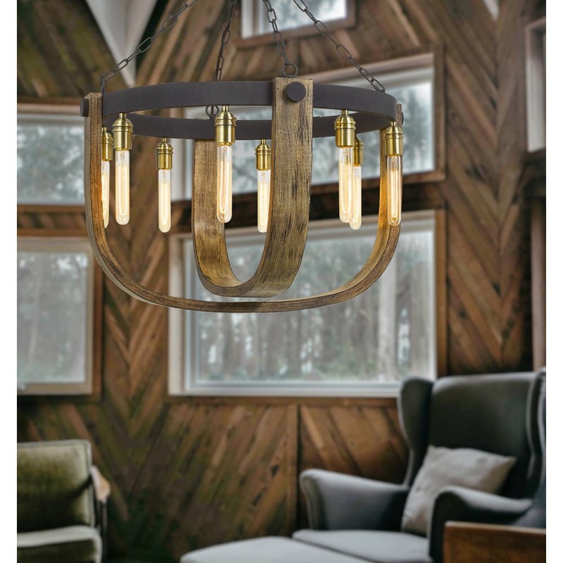 60W X 8 Apulia Metal/Wood Chandelier (Edison Bulbs Are Not Included) By Cal Lighting