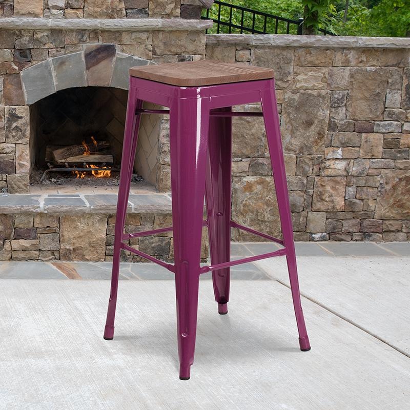 30" High Backless Purple Barstool With Square Wood Seat By Flash Furniture