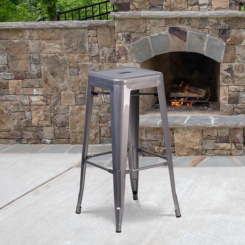 30'' High Backless Clear Coated Metal Indoor Barstool With Square Seat By Flash Furniture